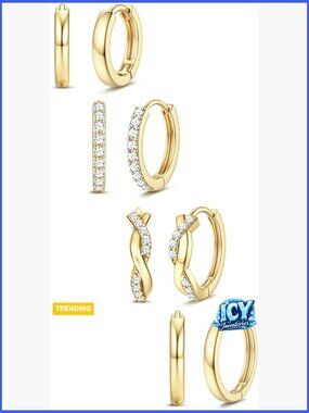 14K Gold Plated Huggie Hoop Earrings Set Hypoallergenic Multiple Piercing
